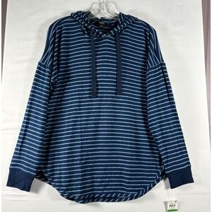 Alfani Intimates Women's Blue Striped Long Sleeve Knit Hoodie Size Large NWT